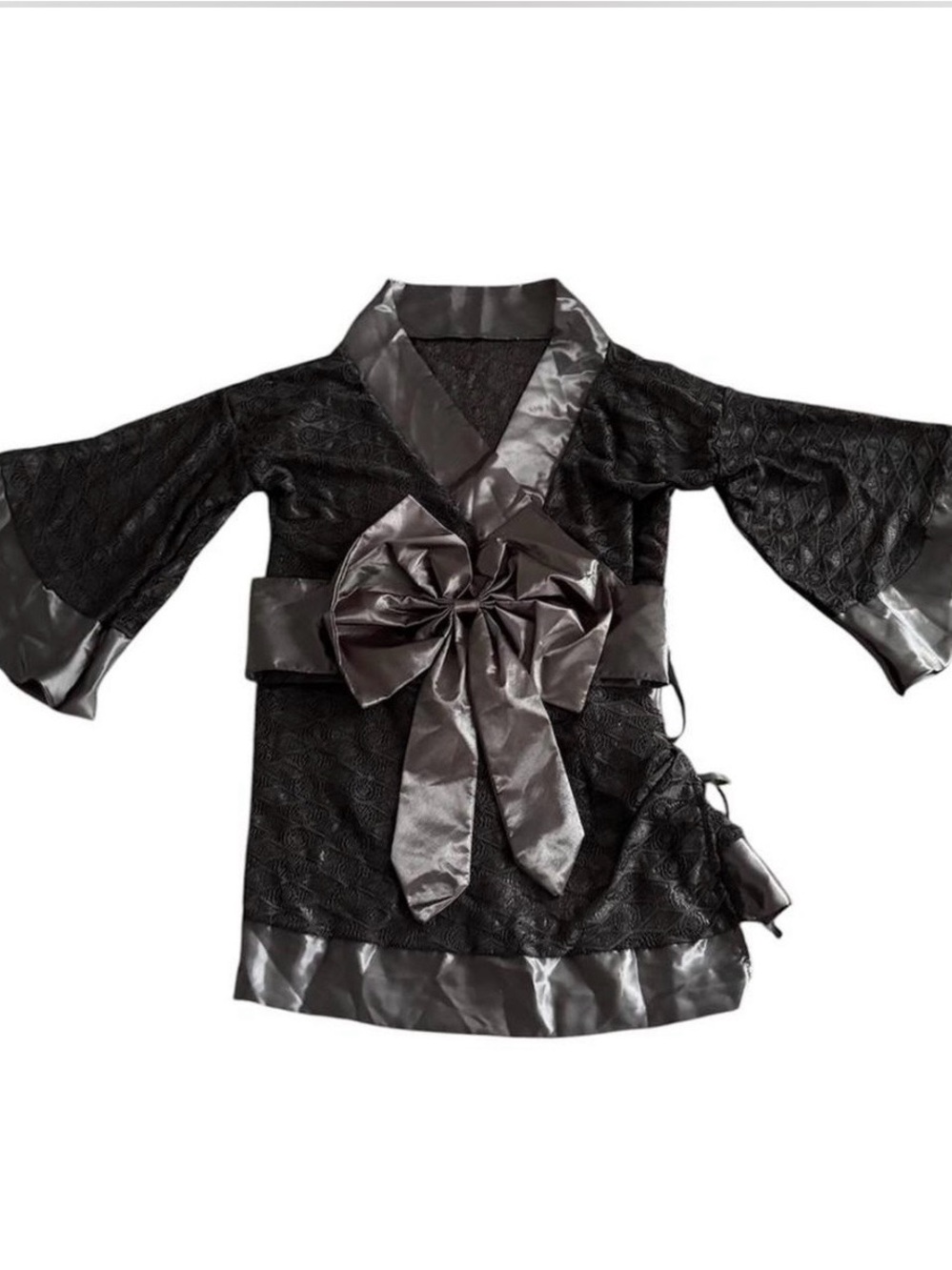 Black Satin-Trim Girls' Kimono Top